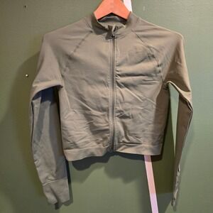Joy Lab Olive Green Ruched Zip Up Cropped Athletic Jacket Thumbholes Size M
